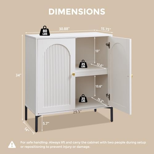 IFGET 92.63" W Modern Arched Sideboard Buffet Cabinet with Storage, White