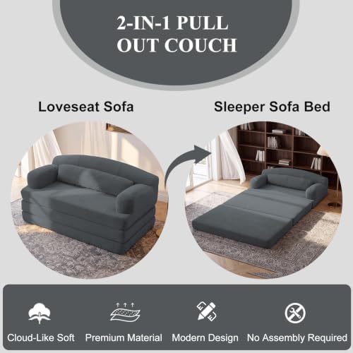 57” Convertible Sleeper Sofa Bed, Boneless Couch, Dark Grey
