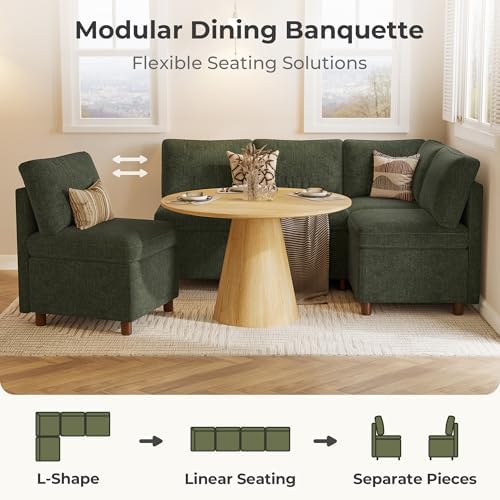 SITJOY Breakfast Nook Bench with Storage, Green, 5 Seat (1 Corner)