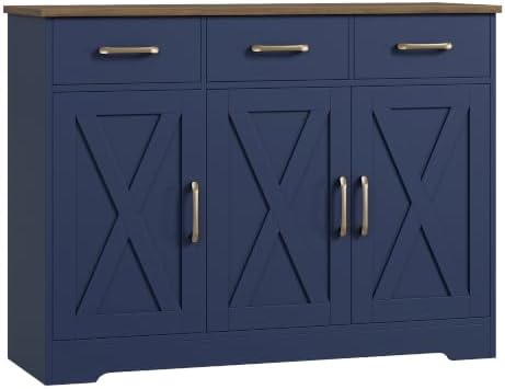 HOSTACK Kitchen Buffet Cabinet with Storage, Sideboard Coffee Bar, Blue