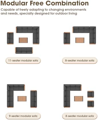 Aluminum Outdoor Patio Furniture Set, 8 Seats Patio Conversation Sets, Oversized Outdoor Sectional with Washable Thick Cushions & Coffee Table for Backyard, Garden and Poolside, Graphite