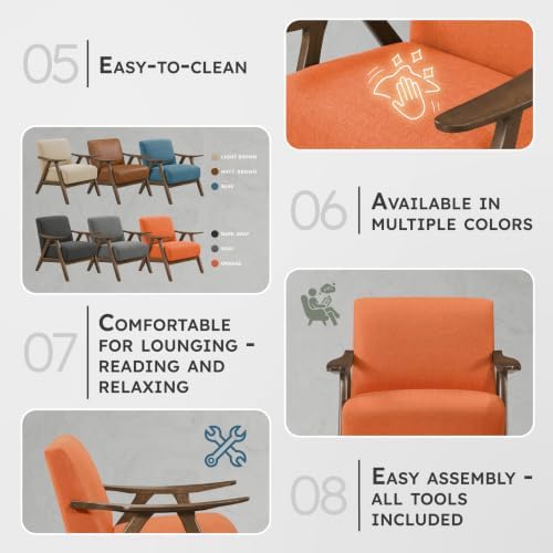 Lexicon Mid Century Modern Accent Chair with Walnut Wood Frame, Orange