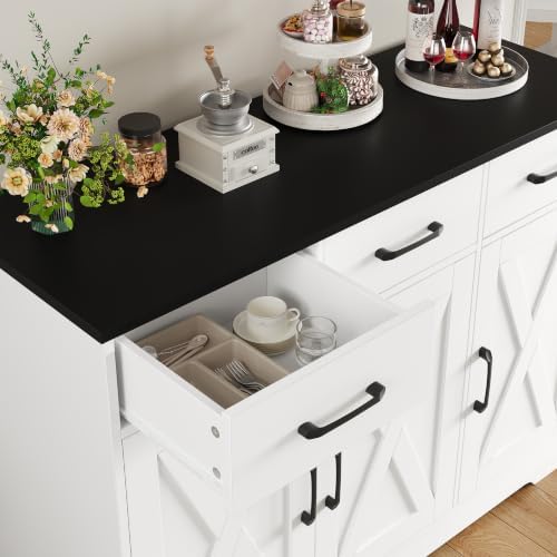 HOSTACK Kitchen Buffet Cabinet with Storage, Sideboard Coffee Bar, White