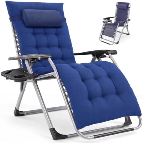 NEWBULIG Zero Gravity Chair, Folding Patio Recliner with Cup Holder Trays