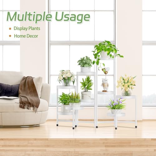 iDavosic.ly Plant Stand Indoor Outdoor, 9 Tier Metal Corner Shelf, White