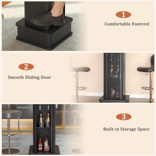 Square Bar Table with 2-Tier Hidden Storage & Wine Glass Rack, 38.1" High Counter Height Bistro Pub Cocktail Table, Modern Drink Bar Station for Kitchen Dining Room, Coffee House, Small Space, Black