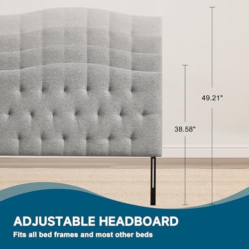 Tufted Upholstered Twin Headboard Only, Adjustable Heige 38-50 in, Gray