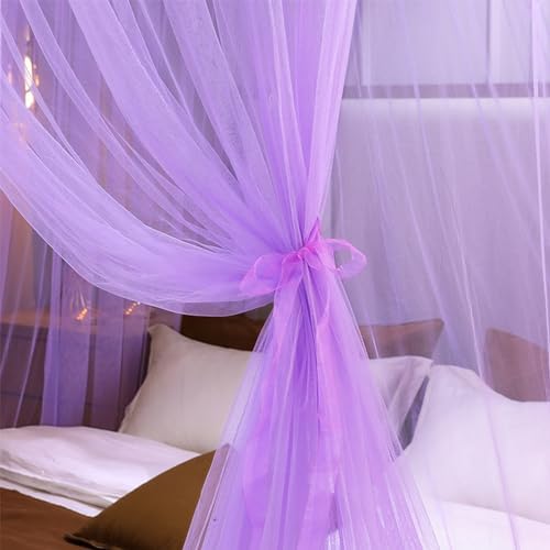 Kertnic Mosquito Net Bed Canopy for Girls, Princess Canopy Bed Curtain Fine Sheer Mesh Dome Bed Canopies, Girls & Adults Lace Tent for Twin Full Queen King Bed (Light Purple)