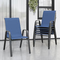 Navy Patio Chairs Set of 6, Stackable Outdoor Dining Chairs for All Weather Textilene Fabric & Metal Frame, Outdoor Chairs Set for Backyard Deck Garden