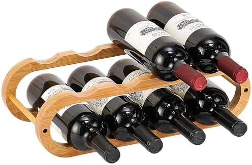 Navtcow Wine Rack and Water Bottle Organizer 2 in 1 for Cabinet and Countertop - Adjustable in 2 Sizes (Bamboo 2 Tier)