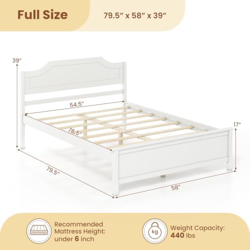 GIANTEX Full Size Wooden Bed Frame with Headboard, Wood Slat Support