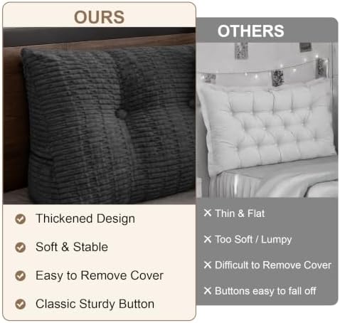 Headboard Pillow King, Triangle Pillows for Headboard, Backrest Long Wedge Pillow for Reading Sitting Working in Bed, Daybed Pillows with Removable Cover for Bed Dorm Sofa, Dark Grey