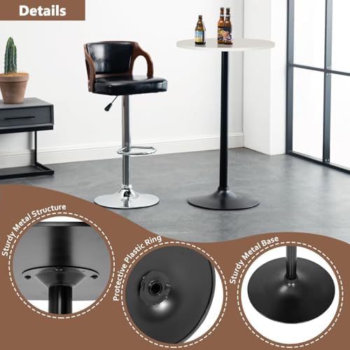 Round Bar Table 40" Height Modern High Top Pub Table with Solid Top & Sturdy Metal Base, Cocktail Table for Bistro, Home, Kitchen or Dining Room, White