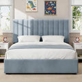 Welzona Full Size Velvet Upholstered Bed Frame with Tufted Headboard, Blue