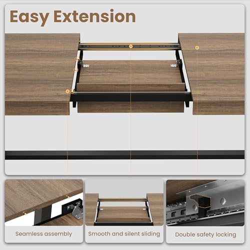 Garvee 63-83" Expandable Dining Table, Large Kitchen Table, Rustic Pear