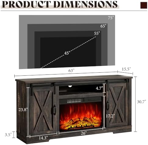 AMERLIFE Fireplace TV Stand with Sliding Barn Door for TVs up to 75"