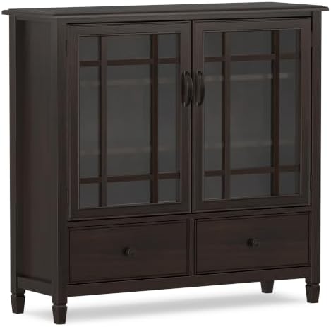 SIMPLIHOME Connaught 46" Solid Wood Tall Cabinet in Dark Chestnut Brown