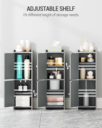 Hzuaneri Bathroom Storage Cabinet, Small Corner Floor Cabinet with 2 Doors | Narrow Toilet Paper Cabinets with Adjustable Shelf, Bathroom Organizer for Small Spaces, 7.9" D x 9.8" W x 29.5" H Gray