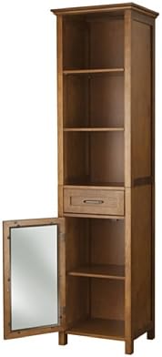 Teamson Home Avery Wooden Bathroom Linen Tower Cabinet with 1 Drawer 3 Adjustable Interior Shelves and 6 Storage Spaces, Oiled Oak