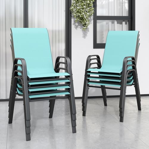 Stackable Patio Chairs Set of 8, Light Blue