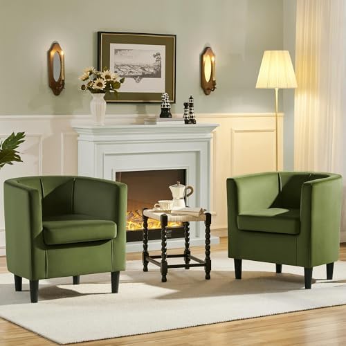 Yaheetech Barrel Accent Chairs Set of 2, Modern Armchairs, Olive Green