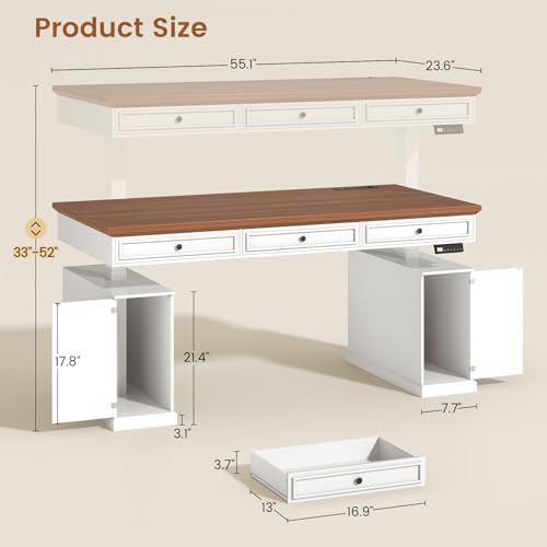SEDETA 55.1" Farmhouse Executive Electric Standing Desk with 3 Drawers