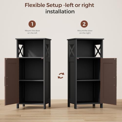 Homhedy Farmhouse Bathroom Storage Cabinet with Doors, Small Floor Cabinet | Toilet Paper Cabinet with Adjustable Shelf, Freestanding Storage Cabinet for Kitchen/Laundry/Living Room, 14"W, Black