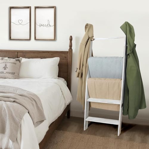 Blanket Ladders for the Living Room, Blanket Holder 5-Tier White