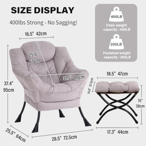 Tiita Modern Lazy Chair with Ottoman, Large Accent Armchair, Leisure Sofa Armchair with Footrest for Bedroom, Living Room, and Dorm Rooms