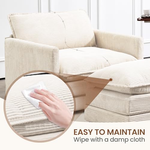 ROWHY 41'' Single Armchair with Ottoman, Modern Corduroy Cloud Couch with Convertible Chaise, Upholstered Sofa Set for Living Room, Beige