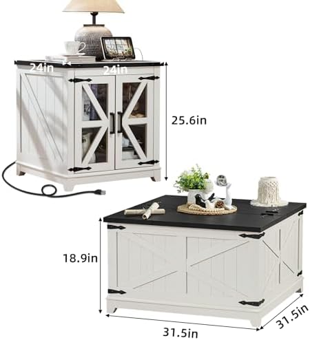 Joaxswe Farmhouse Coffee Table Set 2, End Table and Coffee Table