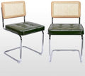 Zesthouse Natural Rattan Dining Chairs Set of 2, Mid Century Modern Dining Room Chairs with Chrome Leg, Faux Leather Kitchen Chair with Solid Wood Back & Cane Mesh, Breuer Cesca Design Inspired, Green