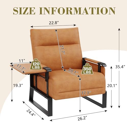 PU Leather Accent Chair Brown Armchair with Side Table