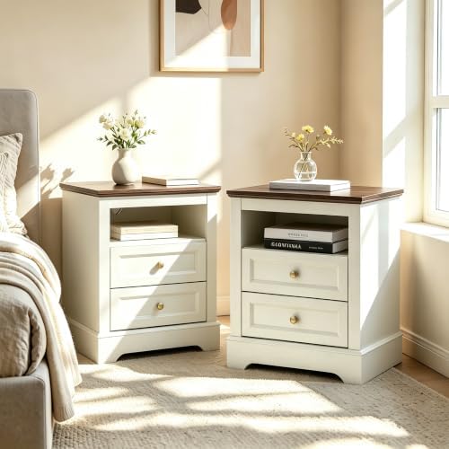 KIGOTY Farmhouse Bedroom Set, 3 Pcs Dresser and Nightstand Sets, 9 Drawer Dresser & 2 Drawer Nightstand Set with Charging Station,Rustic Wood Bedroom Furniture Set for Home