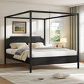 LUMISOL King Size Wood Canopy Platform Bed with Headboard, Vintage Four-Poster Platform Beds with Slat Support and Under-Bed Storage Space, 4 Corner Canopy Bed Post Frame, Black