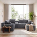 106-Inch Oversized L-Shaped Corner Cloud Couch Modular Cloud Sectional Couch W/Console & Ottoman, Compression Boneless Corner Sofa Plush Corduroy Sectional Sofa for Living Room