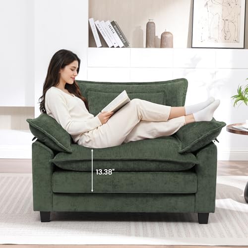 Modern Oversized Accent Chair,Chenille Cloud Sofa Chair with Deep Seat,Upholstered Reading Armchair with Extra Thick for Living Room Bedroom Apartment Green
