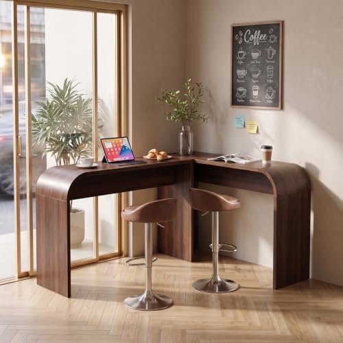Curved Counter Height Bar Table, Narrow High Top Pub Dining Table - Walnut