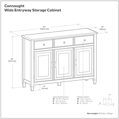SIMPLIHOME Connaught 51" Solid Wood Cabinet in Chestnut Brown