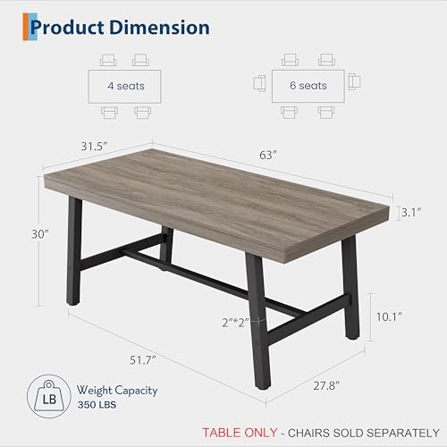 Garvee 63" Heavy Duty Kitchen Table, Modern Dining Table, Grey Walnut