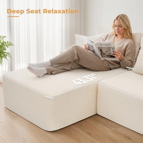 Mangodan Cloud Sectional Couch, Boneless Couches for Living Room, Beige