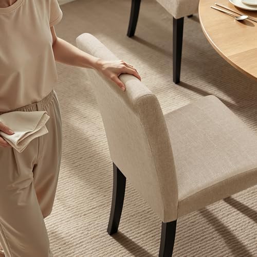 HOMYZOO Dining Chairs Set of 6, Upholstered Dining Room Chairs with Padded Seat & Solid Wood Legs, Modern Farmhouse Kitchen Chairs for Living Room/Restaurant/Cafe, Oatmeal