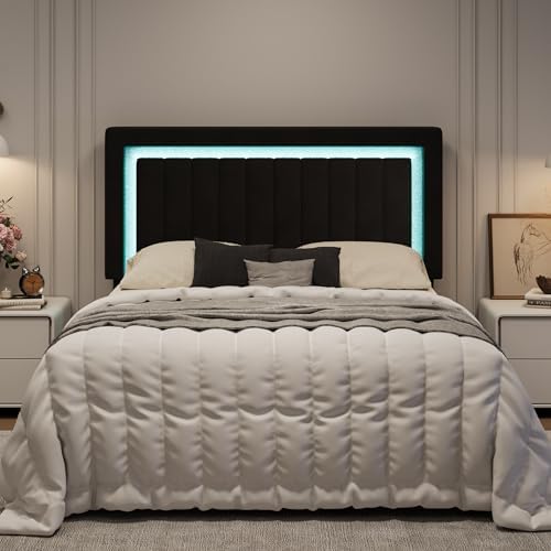 SHA CERLIN Full Size Velvet Bed Frame with LED Light, Black