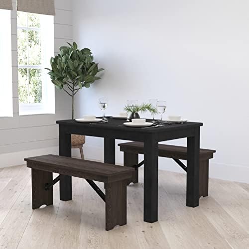 Merrick Lane Jessamine 46" x 30" Rectangular Rustic Solid Pine Farm Dining Table, Antique Farmhouse Wooden Dining Table for Kitchens and Parties, Black Wash
