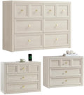 3 Piece Dresser Bedroom Set - 6 Drawer Dresser and 3 Drawer Oversized Nightstands Set of 2 with Charging Station, Farmhouse Dresser Sets for Bedroom,Grey White