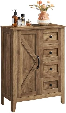 VASAGLE Farmhouse Storage Cabinet with Door, 4 Drawers, Adjustable Shelves