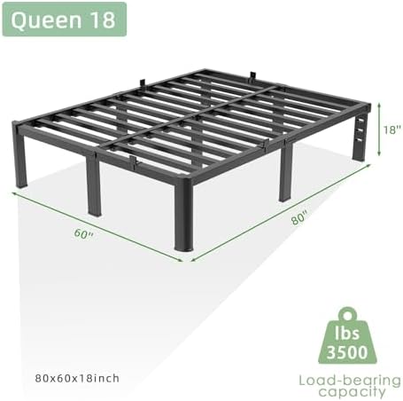 Queen Bed Frame, 18 Inch Heavy Duty Steel Platform, Noise-Free