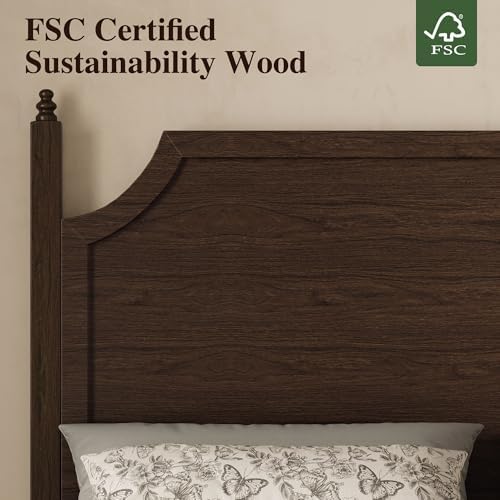 Belffin Wood Queen Size Bed Frame with Vintage Curved Headboard, Walnut