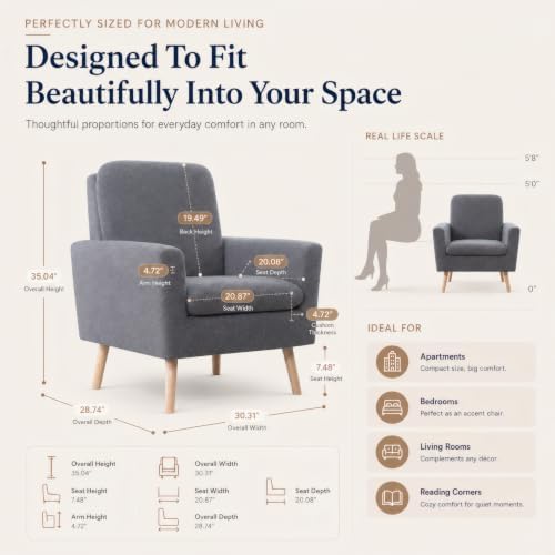 Naomi Home Frida Teddy Fleece Accent Chair, Mid-Century Modern Inspired Armchair with Plush Upholstery, Thick Cushioning & Oak Legs, Cozy Living Room Chair for Bedroom, Reading Nook & Lounge Seating