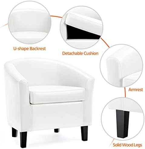 Topeakmart Faux Leather Accent Chair Set of 2, 300 lb Cap, White